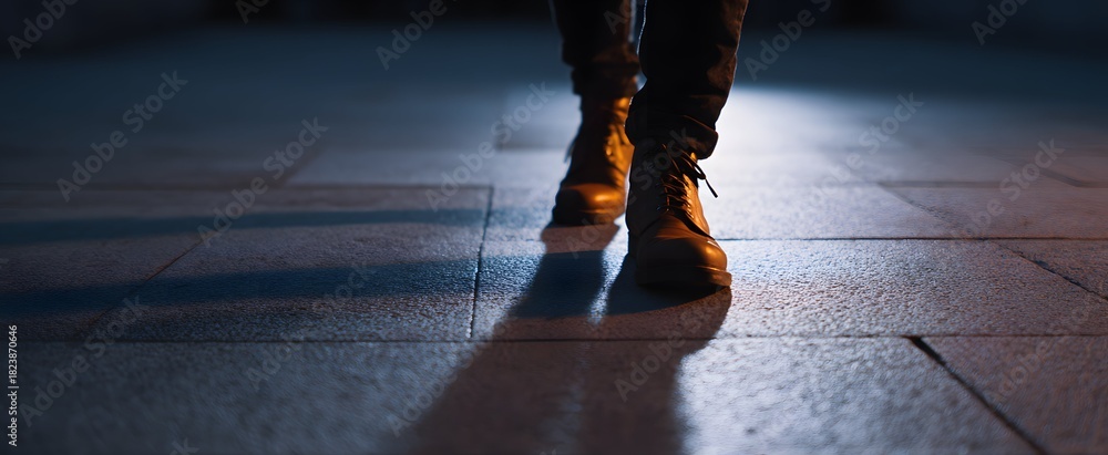 Fototapeta premium Uneasy footsteps echo anxious rhythms trembling with restless emotion and doubt