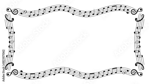 Decorative music note border frame with musical symbols vector illustration for invitations and announcements isolated on white background