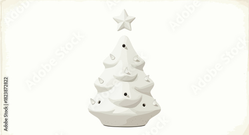 A white ceramic Christmas tree with a star on top, ready for decoration