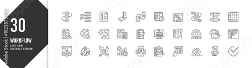 30 Task and Workflow Line Icons Vector Illustration Planning, Organization, and Productivity Symbols