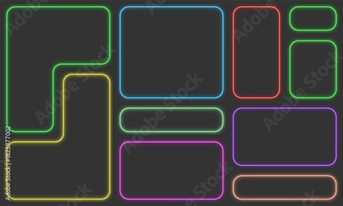 Colorful glowing neon frames background. modern abstract design