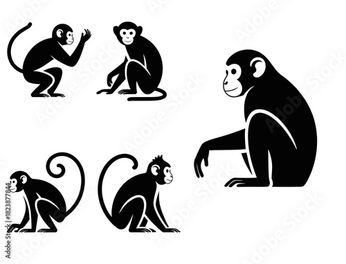 Monkey silhouette vector illustration primate animal wildlife design art