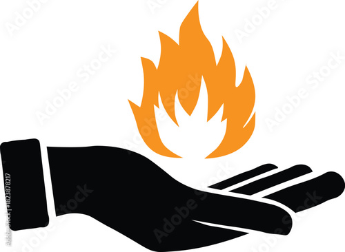 Hand holding a burning flame