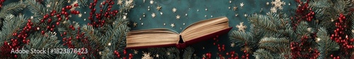 a book with Christmas fir branches.