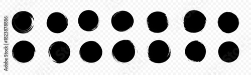 
Charcoal brush circle Set PNG, grunge ink blobs, rough round stains, hand-drawn textured rings for abstract design on transparency.