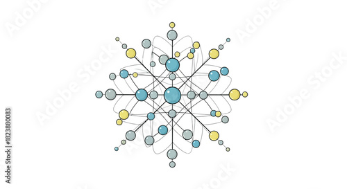 Dynamic abstract geometric structure with interconnected spheres and lines, symbolizing modern technology, complex data networks, and scientific innovation