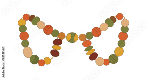 Artistic illustration depicting an intricate arrangement of multi-colored round beads, forming an appealing decorative object perfect for cultural celebrations or fashion concepts
