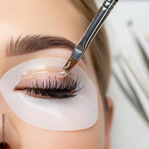 Eyelash Extension Procedure - Applying Solution to Lashes.