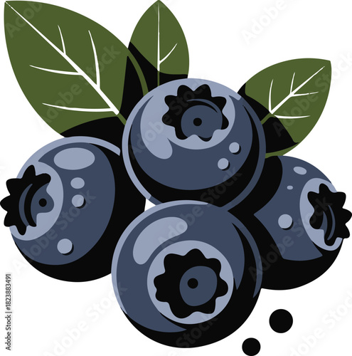 Fresh blueberries with green leaves on a light background