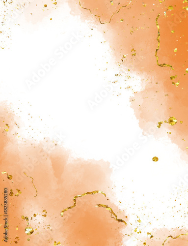 Soft orange watercolor wash with subtle gold glitter accents