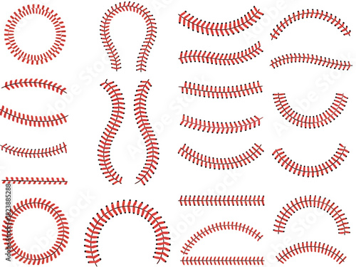 Various baseball stitch patterns arranged on a white background