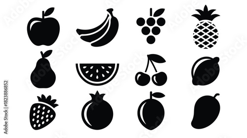 Set of fruit icons simple flat vector design food symbol collection for web and mobile apps isolated on white background