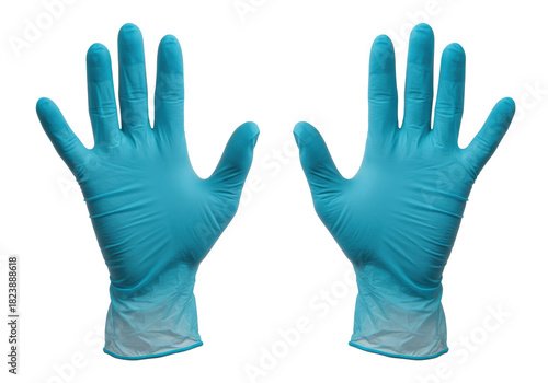 Wallpaper Mural Macro shot of two new cyan-blue nitrile examination gloves with fine texture on a transparent background with copy space. Concept of sterile medical safety Torontodigital.ca