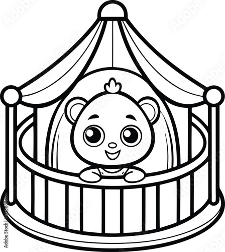 black and white cute baby bed carousel vector.eps