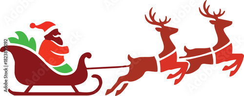 Santa claus riding sleigh pulled by reindeer