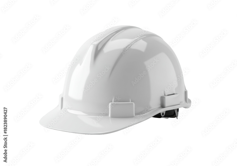 Fototapeta premium A transparent safety hard hat in a front profile, isolated on a transparent studio background with copy space, concept of workplace safety and protection