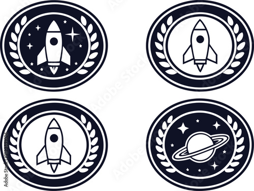 Space Badges Patches Emblems Set. Cosmic Emblem Badge Design Collection. Galactic Patch and Badge Design Pack. Astronomy Badge Emblem Label Set. Space Exploration Badge Design Kit. Universe Theme