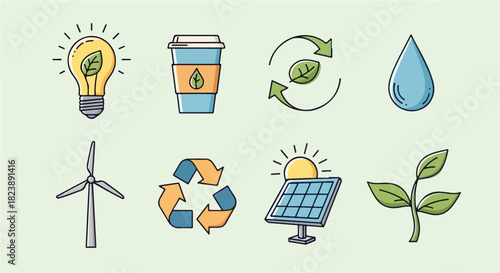 Eco-Friendly Icons Sustainable Energy and Environmental Conservation for a Greener Future, Sustainable Living