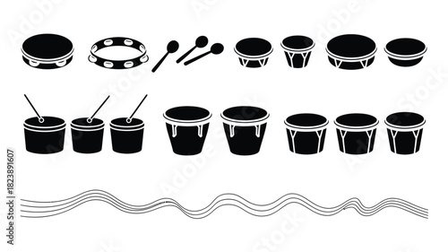 Set of percussion instrument icons simple flat vector design musical equipment for music education and performance isolated on white background