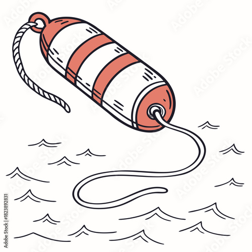 Red and White Striped Buoy Floating on Wavy Water Surface marker nautical