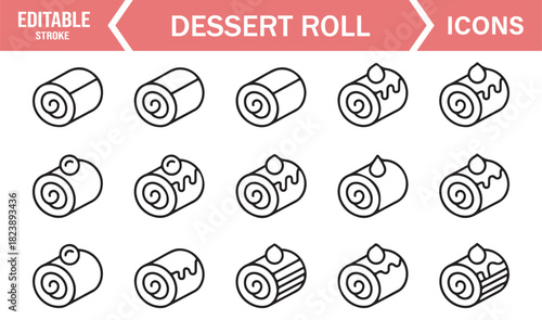 Clean Linear Icons for Dessert Rolls, Swiss Cakes, Cream Pastries, and Sweet Rolled Treat Designs