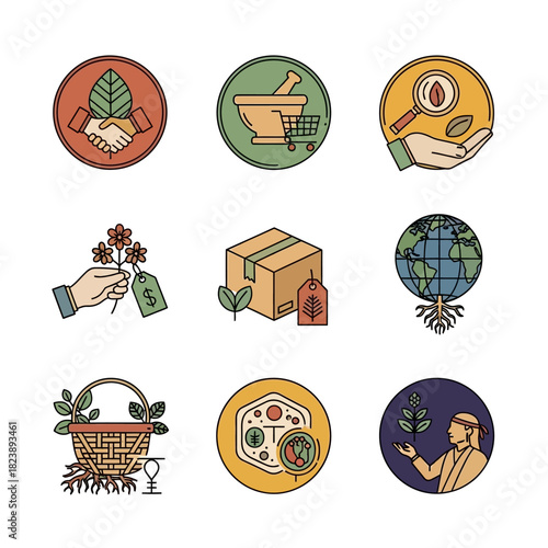 Eco-friendly and Sustainable Natural Product Icons Set.