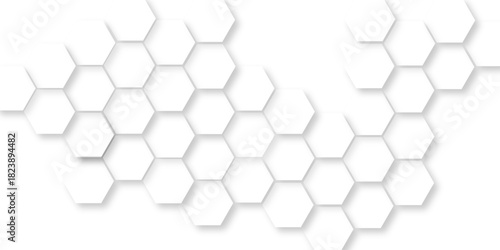 abstract white geometric hexagonal honeycomb shape texture background, vector illustration with geometric patterns digital innovation, 3d rendering illustration futuristic abstract banner.
