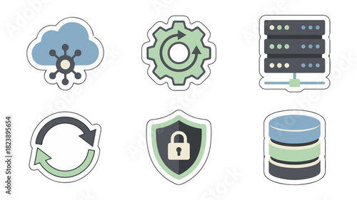 Data and cloud computing icons set vector illustration