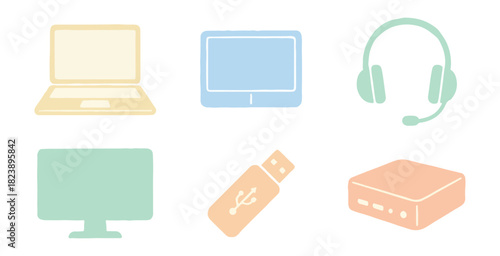 Electronic devices collection laptop monitor headphones router usb drive