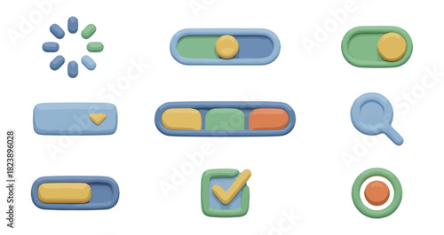 Set of colorful 3 d interface icons on dark background