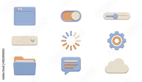 Set of 3 d rendered application interface icons