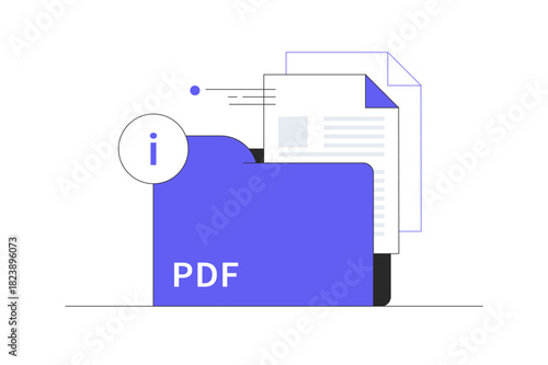 Info send with PDF document file format. Convert a PDF document into an image file, digital file transformation. Flat Cartoon Vector Illustration, icon Stylish abstract design landing page web