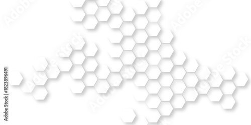 abstract geometric honeycomb mosaic white background, hexagons abstract surface 3D rendered for technology design, modern abstract white hexagonal geometric pattern background.
