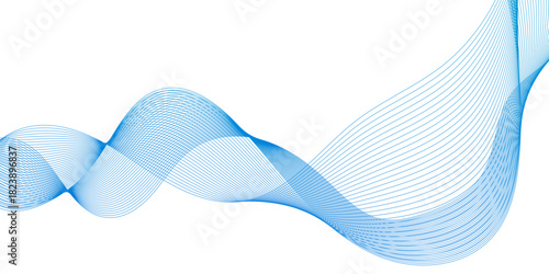 Abstract smooth transparent blue wave line design element, abstract blue wave lines pattern for banner wallpaper, illustration of articles and publications on technological trends and innovations.