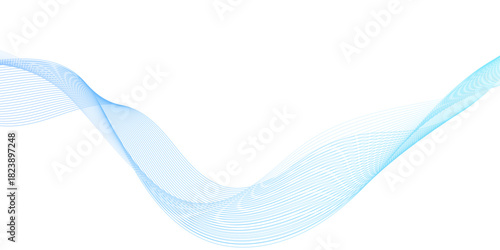 Abstract smooth transparent blue wave line design element, abstract blue wave lines pattern for banner wallpaper, illustration of articles and publications on technological trends and innovations.
