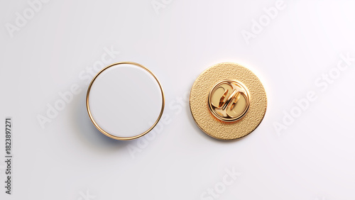 Pair of enamel pin. Empty enamel pin mockup - Blank round white gold lapel badge mock up
