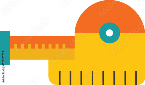 Orange and yellow tape measure with teal end measuring tool
