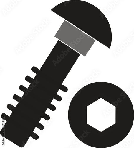 Black hex bolt and washer icon screw fastener