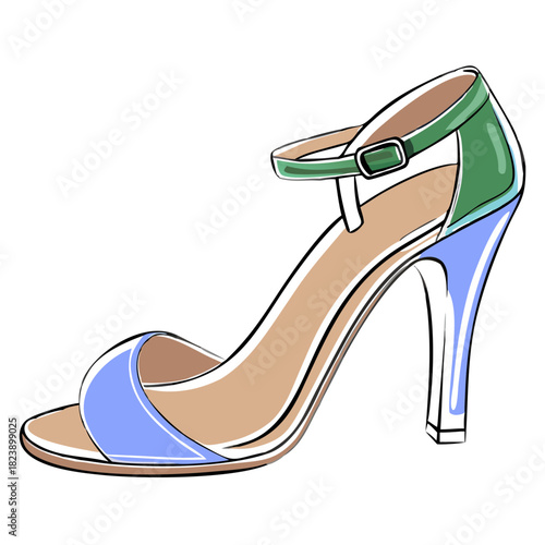 Colorful high heel sandal with ankle strap in fashionable design  