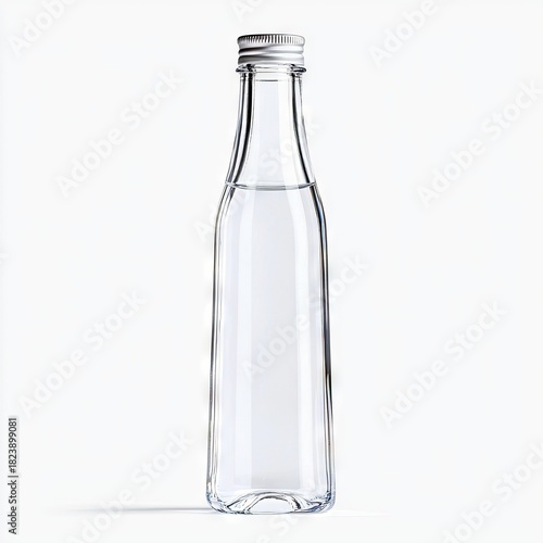 Wallpaper Mural A single, clear glass bottle filled with water and capped with a silver lid, isolated on a clean white background with subtle studio lighting. Torontodigital.ca