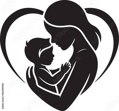 Mother holding baby and giving love silhouette icon