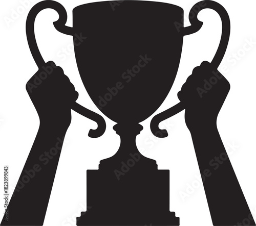 Icon of a trophy held by raised hands silhouette
