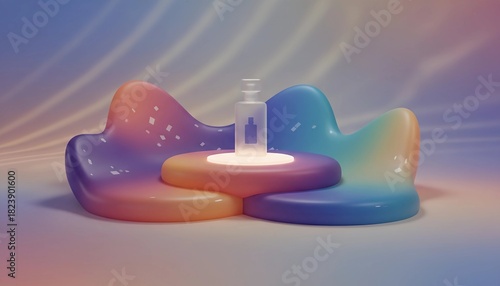 3D Gradient Abstract Podium with Frosted Bottle – Modern Product Display Background