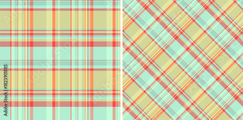 Pattern check plaid of background texture vector with a seamless textile tartan fabric. Set in neon colors. Trendy fashion essentials.