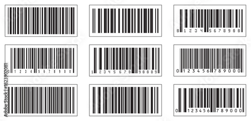 Barcode vector icons set. Bar code for product and sales. Collection of various black and white barcode vector icons isolated on a white background. Digital bar codes labels and tags.