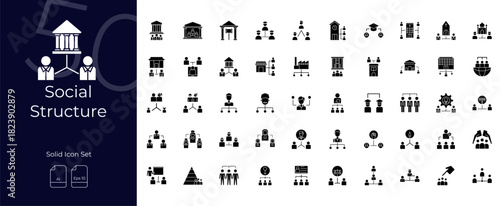 Social Structure Solid Editable Icons set