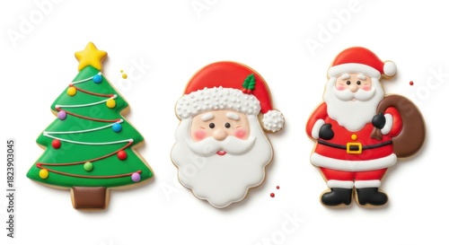 Festive christmas cookies featuring santa claus and christmas tree shaped confectionery delights