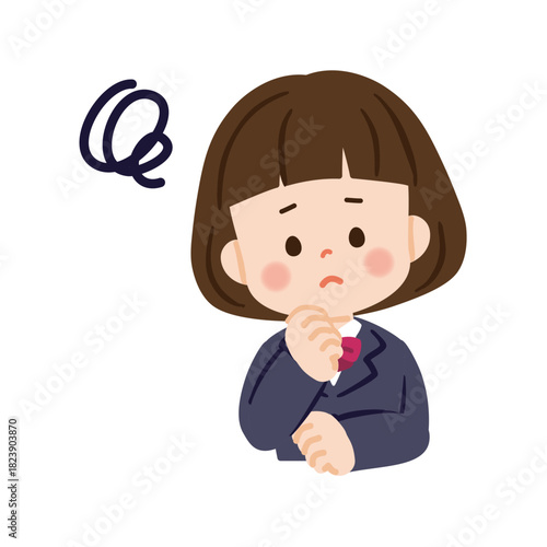 考えるポーズの女子生徒　バストアップ