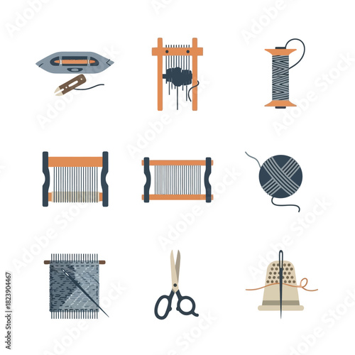 Weaving tools and equipment for textile production and craft.