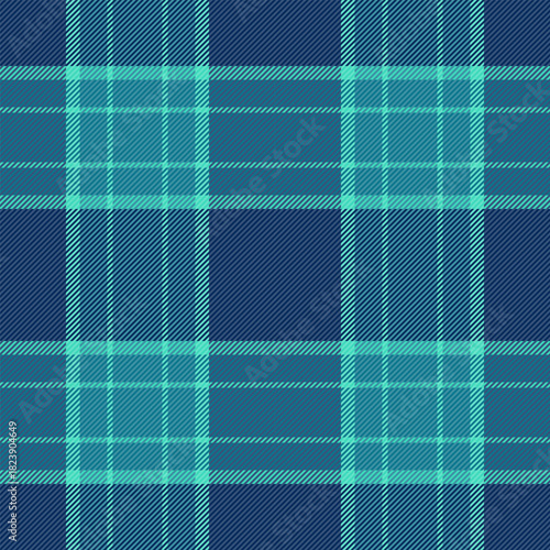 Fluffy texture plaid tartan, 50s vector textile check. Hounds tooth background seamless fabric pattern in blue and cyan colors.